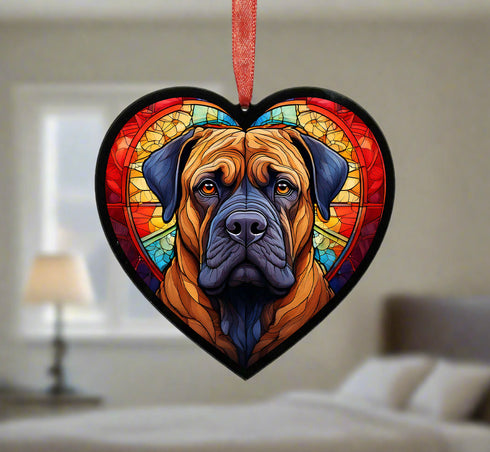 Bullmastiff Stained Glass Effect Heart Suncatcher